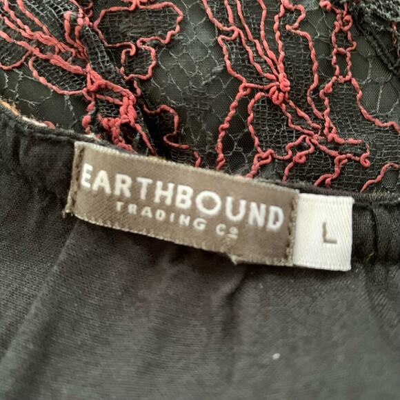 Earthbound Trading Top Blouse Short Sleeve Hippie Festival Boho Black Large - Picture 3 of 6